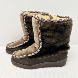 Vintage Faux Fur Brown Boots Size 8 Snowland 70s Retro Ski Boots